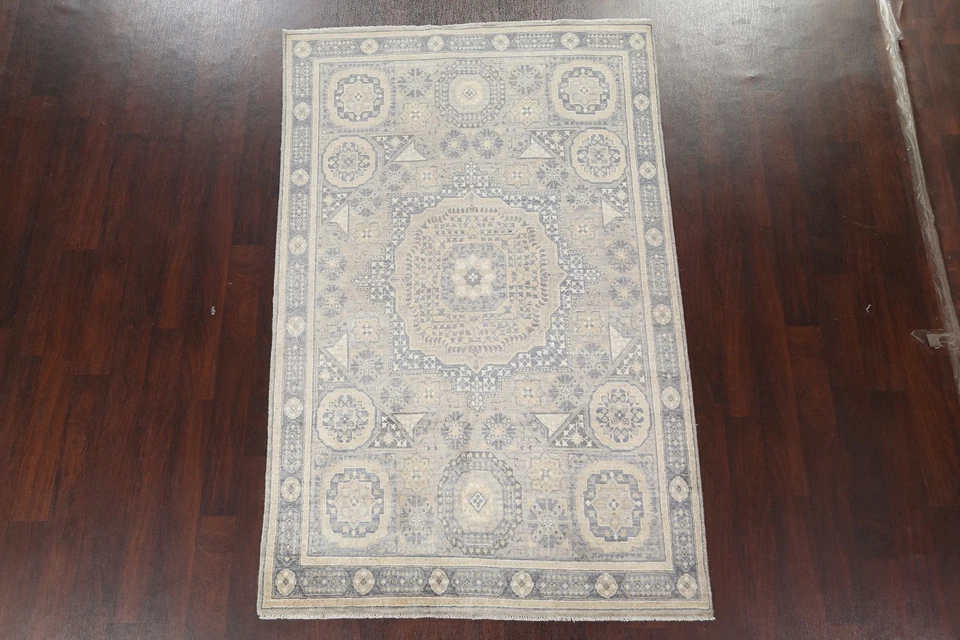 Vegetable Dye Geometric Khotan Oriental Area Rug 5x8 Hand-knotted Carpet - Image 2 of 4
