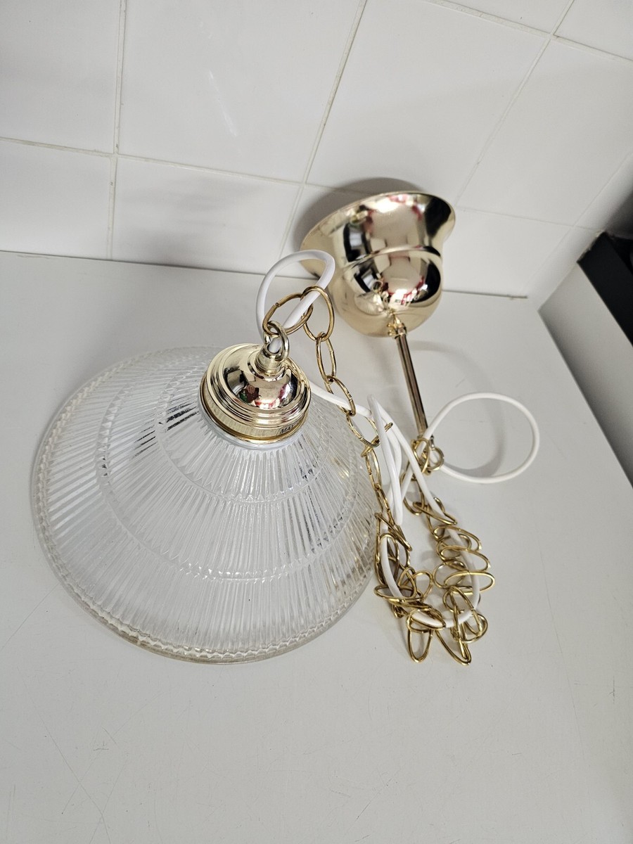 Vintage Ikea Brass Glass Ceiling Chandelier Light Pendant Glass Lamp Shade