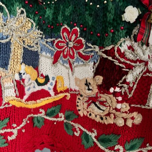 Tiara Vintage 90s Christmas Sweater M Ugly Tree Embroidered Holiday Party 3D - Picture 2 of 9