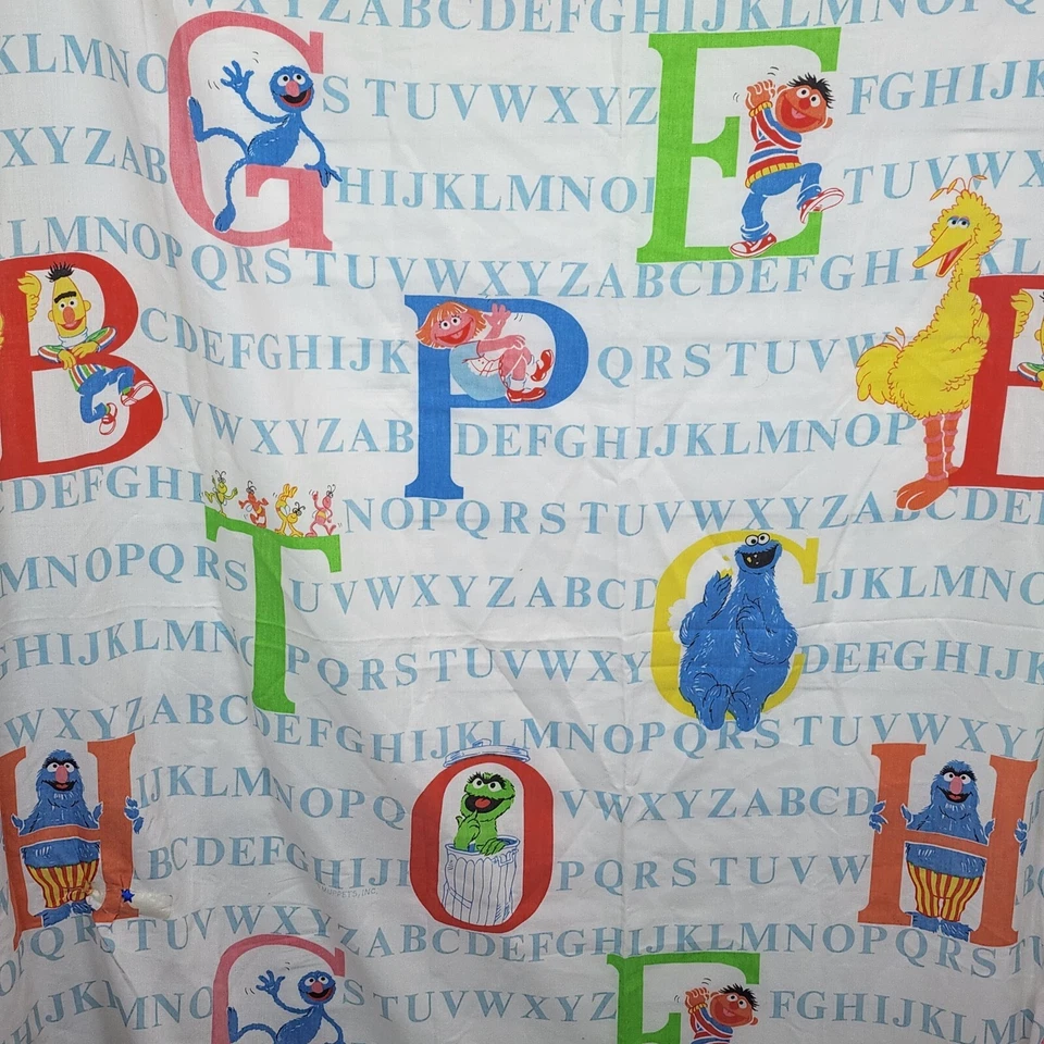 Sábana bajera plana doble vintage Plaza Sésamo y funda de almohada estándar alfabeto Foto 2 de 4