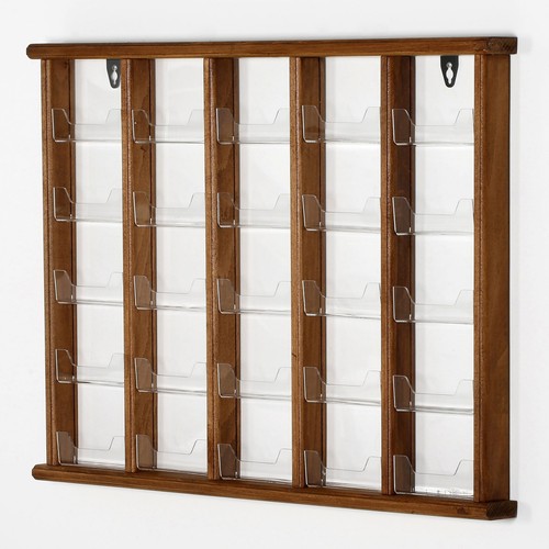 Wall Mount Rustic Card Holder with 25 Clear Acrylic Pockets - 5 Tiered Dark Wood - Picture 3 of 17