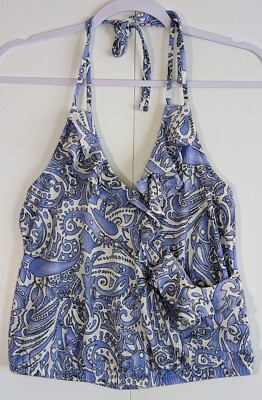 Express Paisley Ruffle Wrap Halter Top Sz XS Blue Floral NWT Boho Festival Light