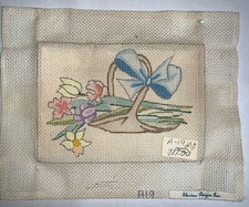 Vtg Basket Of Flowers Hand Painted Needlepoint 7.75x9.75  Canvas Shariane Designs