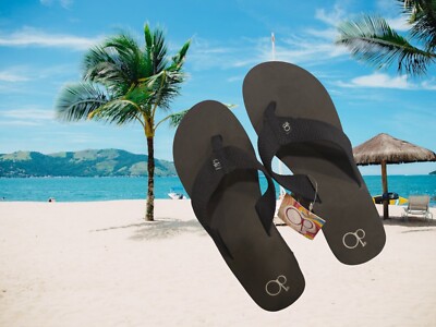OP Black Web Strap Upper Wedge Flip Flop Sandal or Craft Blanks Sz M (7-8) NWT