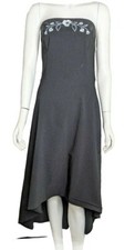 Vtg 90s Black Dress Strapless Size 9 Floral Hi Low Stretch Embroidered