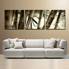 BAMBOO ready to hang 3 piece mounted wall art print/better than stretched canvas