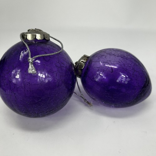Crackle Glass Ornaments Purple Round and Bulb  Shaped Christmas Decor  SEE