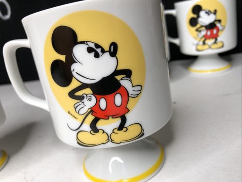 4 Walt Disney MICKEY MOUSE Yellow Trim Pedestal/Footed Coffee Cups (Set of 4) - Picture 3 of 4