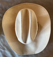 Vintage JBS Stetson 8X Shantung Straw Cowboy Hat Sz 6 3/4 Bent Tree Hide Band