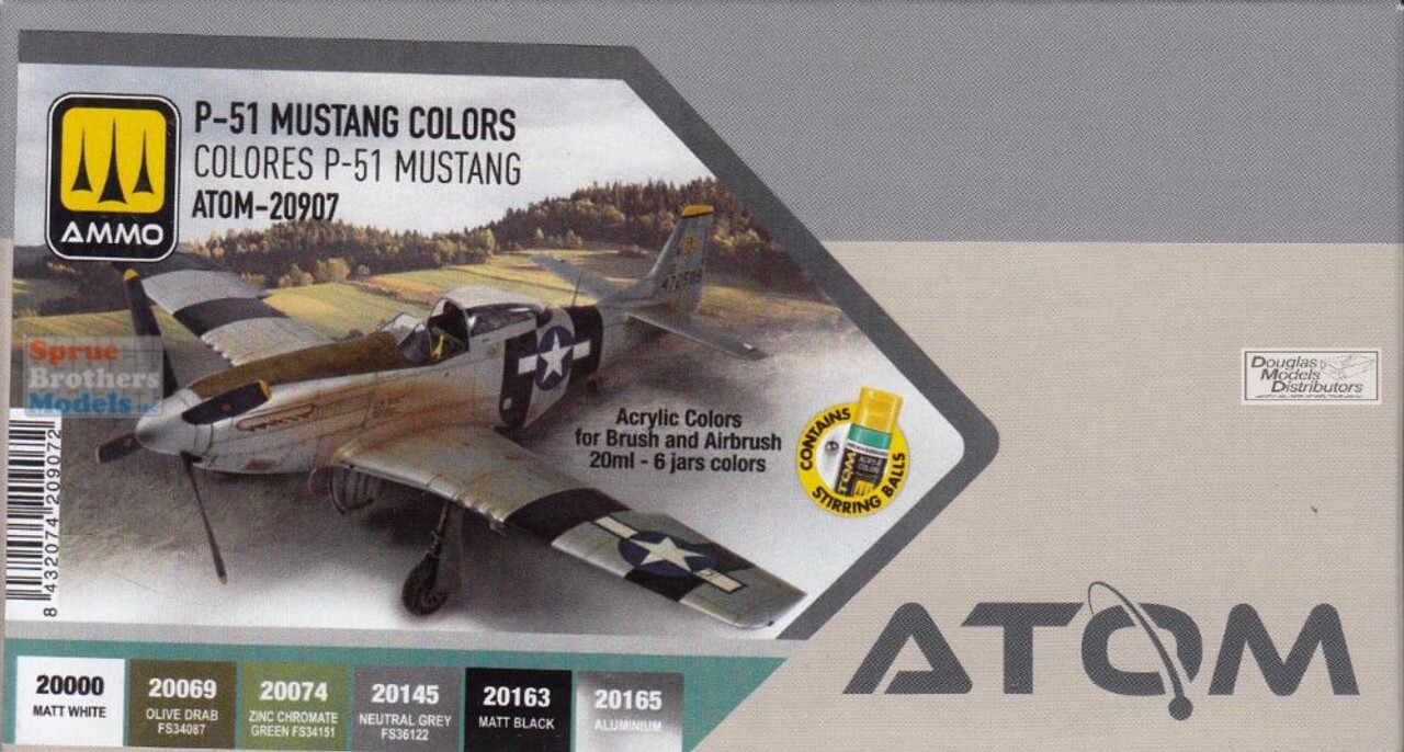 Mig Ammo #20907 ATOM Paint Set - P-51 Mustang Colors (6)