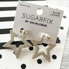 New Gold Tone Star Shape Crystal Bling Dangle Drop Statement Sugarfix Earrings