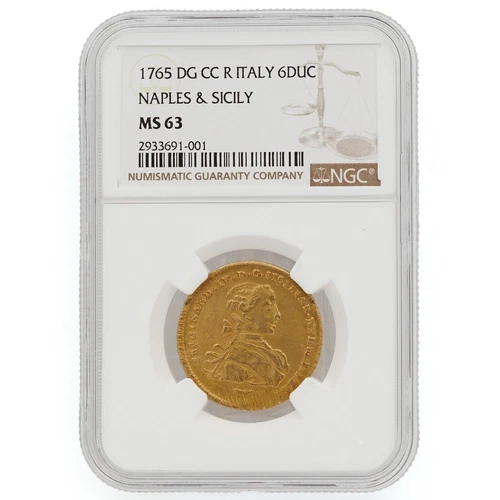 1765-CC Italy Naples & Sicily 6 Ducati Gold NGC MS 63