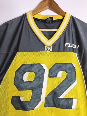FUBU アメリカンフットボールシャツ Lサイズ グレー/イエロー Vintage FUBU 92 90's Hip Hop Yellow Gray Jersey Men's 2XL FLAWED