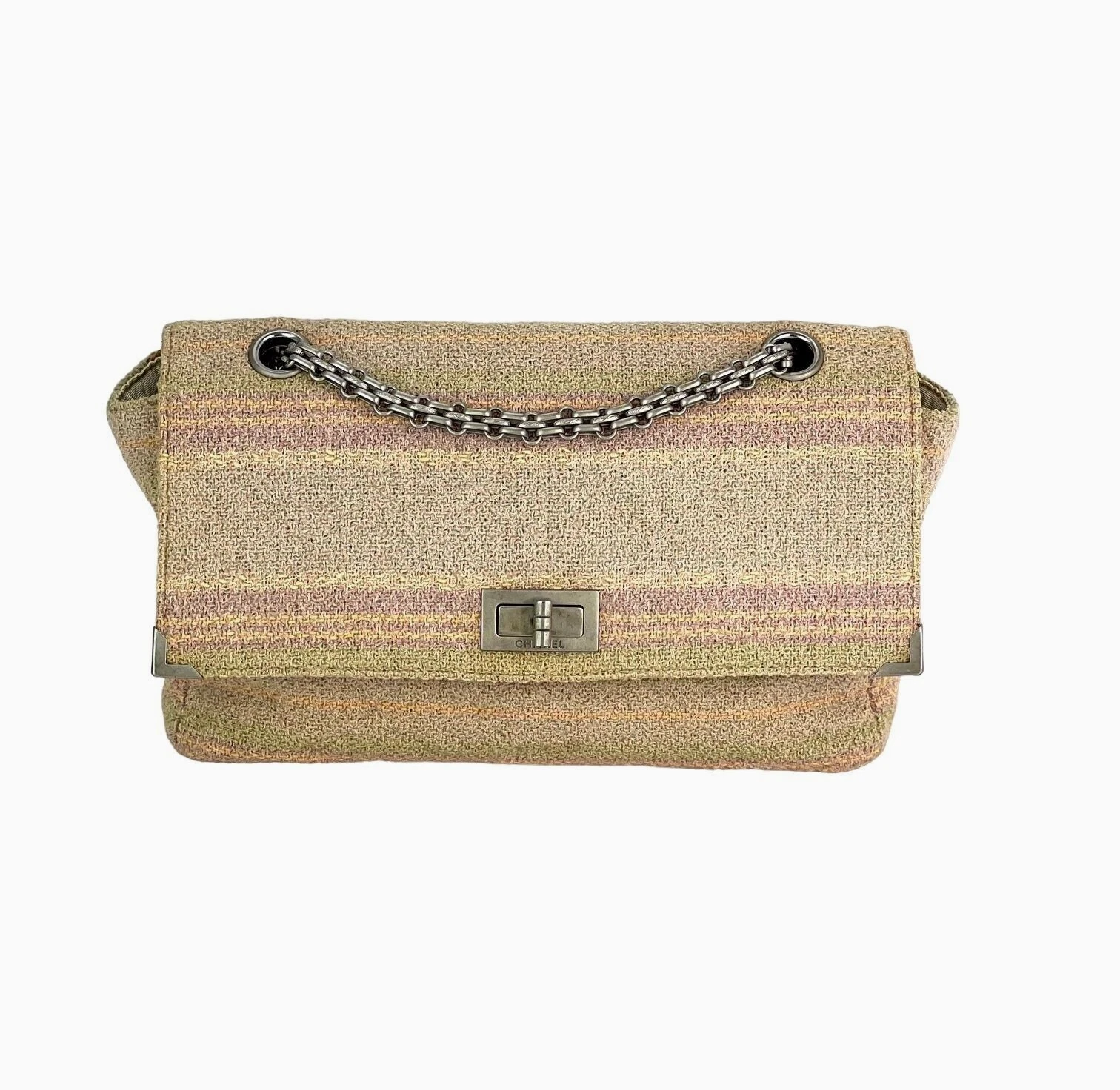 Borsa Chanel 2.55 Riedizione 225 Singola Patta Rosa Multicolore Cotone Tweed Ebay Live