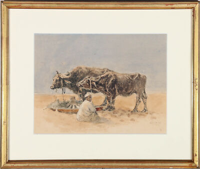 William Woodhouse (1857-1939) - Gerahmtes Aquarell Von 1889, Ochsen In Der Wüste