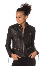 New Women's Black Leather Jacket Motorcycle Soft Genuine Lambskin Biker Jacket