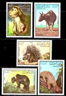 LAOページ Laos 645-649 MNH Animals Monkey Bears Porcupines ZAYIX 031822S89M