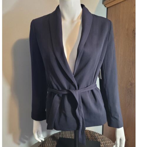 NWT HILLARD & HANSON Womens Black Belted Blazer 4 Single Button Removable Sash