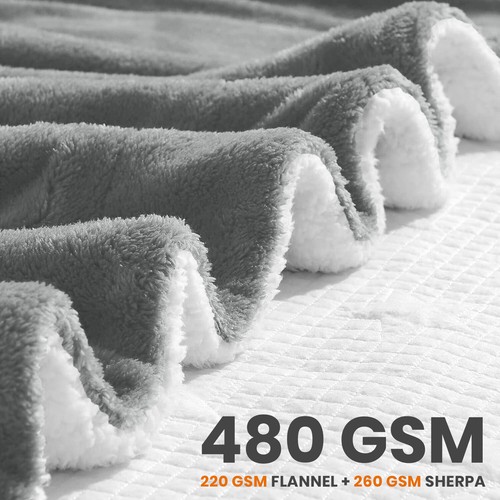 480 GSM Heavy Sherpa Fleece Blanket Soft Warm Sofa Bed Throw Faux Fur Blanket UK - Picture 39 of 132