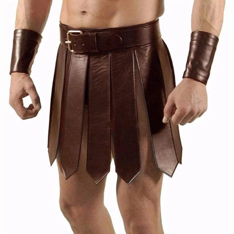 Mens Sexy Roman Gladiator Cosplay Costume Patent Leather Mini Skirt Underwear - Image 4 of 4