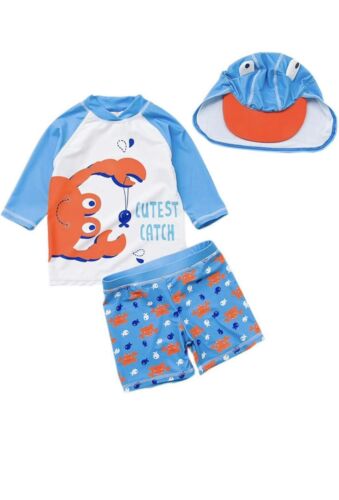 Ensemble maillot de bain pour tout-petits garçons deux pièces maillot de bain crabe garçon avec chapeau taille 3-4 ans - Photo 1 sur 14