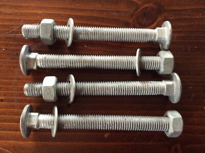 4 x M10 x 100 mm Schlittenschraube & Sechskantmuttern + Unterlegscheiben feuerverzinkt HDG DIN603