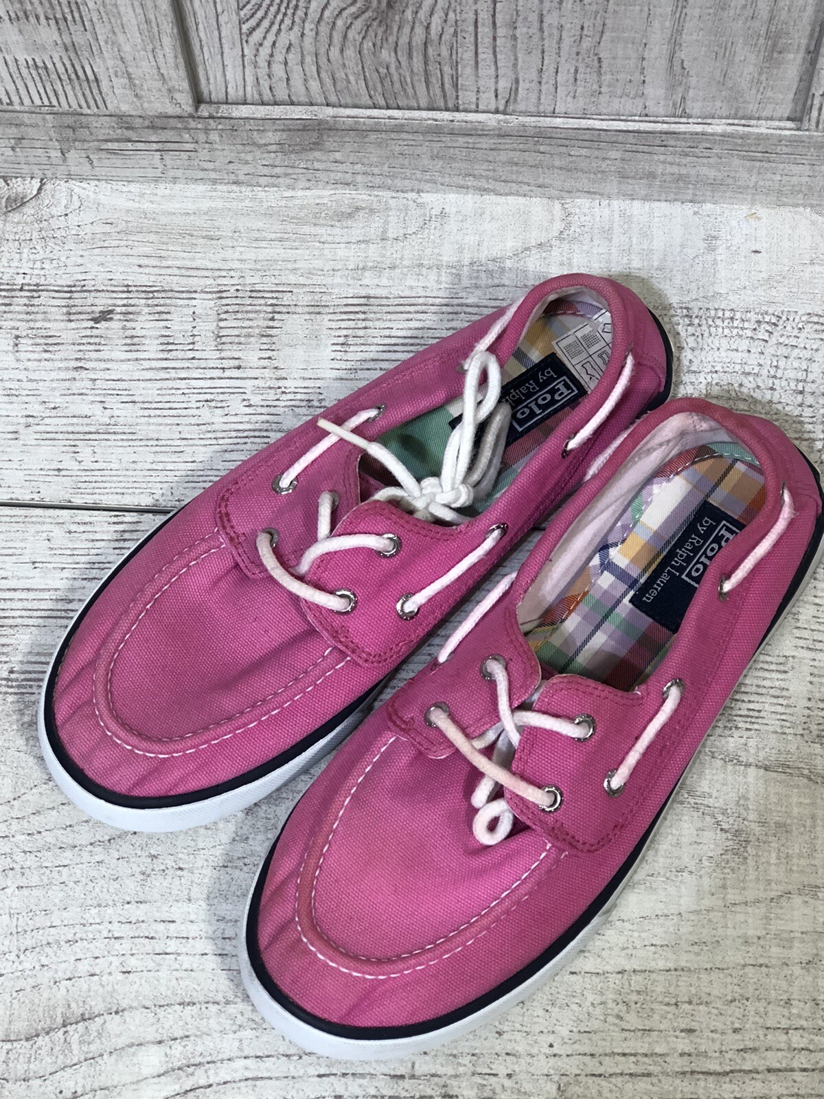 Scarpe sneakers POLO RALPH LAUREN tessuto PONY US 6 plaid all'interno ottime condizioni rosa