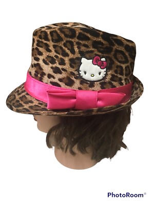 Sanrio Hello Kitty Girls Leopard Fedora Hat with Pink Ribbon One Size