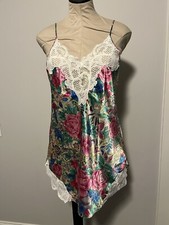 Victoria Secret Gold Label Medium Floral Satin Babydoll Slip Dress Lace