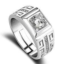 Charm 925 Sterling Silver Rings For men Shining crystal adjustable size Fashion
