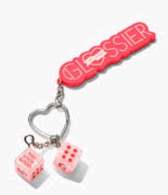 Limited Edition GLOSSIER Las Vegas Logo Dice Keychain + Sticker + Bubble Pouch 