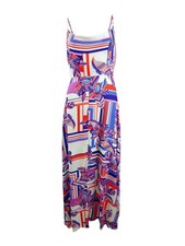 Foxiedox Women's Printed Maxi Gown (L, Blue Orange) 810003775795