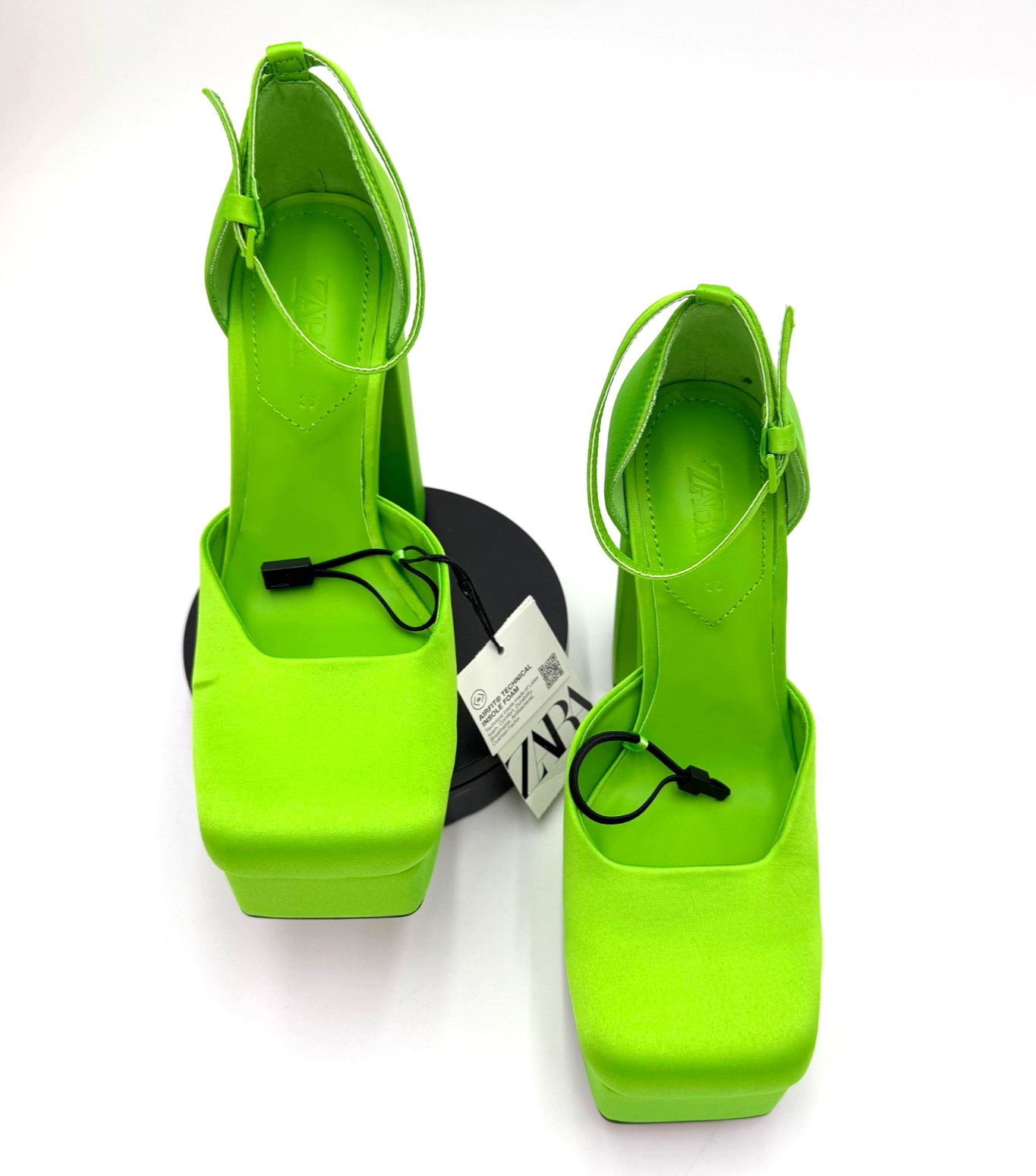 ZARA Women’s Neon Green Chunky Block Heels Ankle Strap Size 36/6 New With Tag