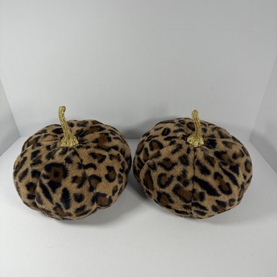 2 leopard animal print gold stem plush pumpkin home decor new