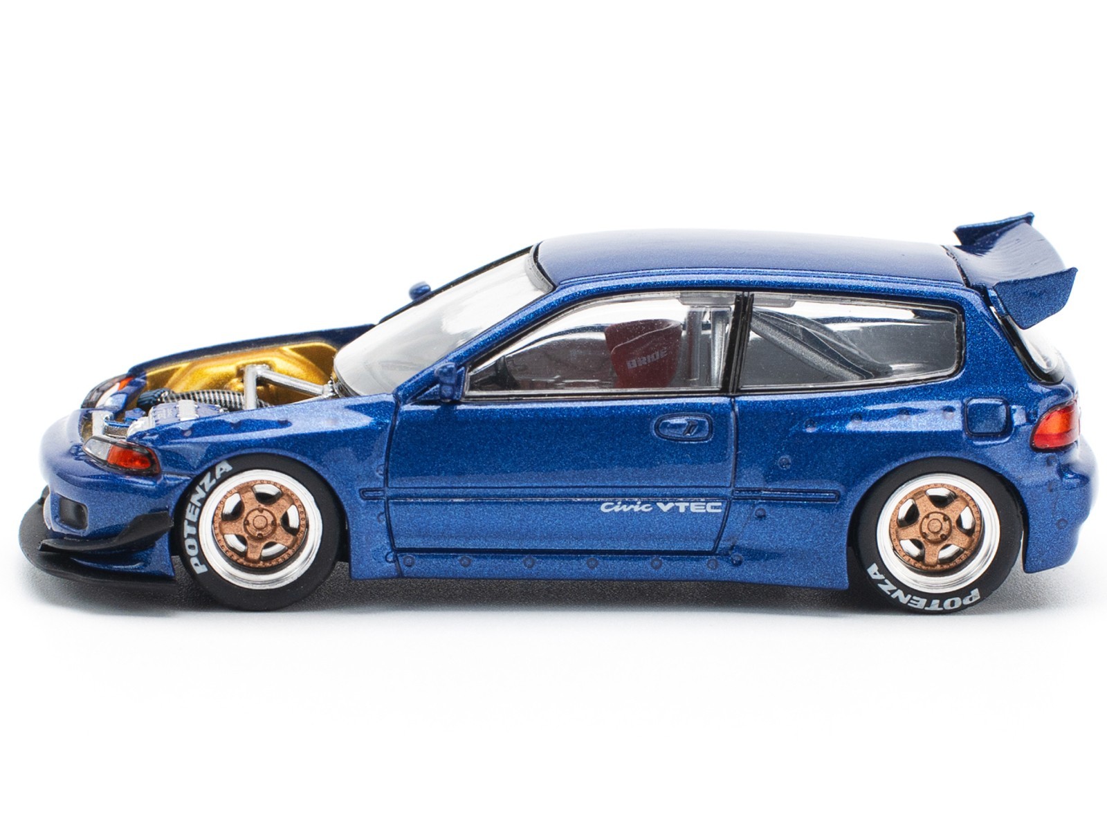 PANDEM CIVIC EG6 VTEC RHD BLUE W/NO HOOD 1/64 DIECAST MODEL BY POP RACE PR640174