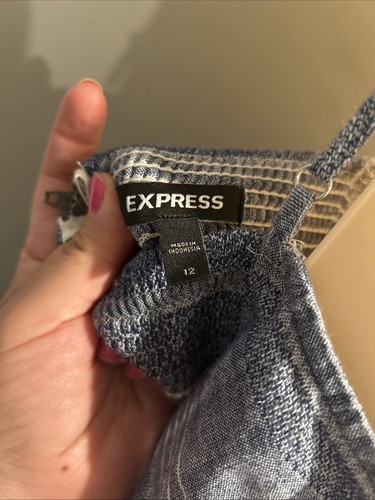 Express Stripe Lino Cotton Dress Size 12 Beach Casual Dress Blue White - Picture 5 of 10