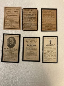 VINTAGE 6 DEATH HOLY CARDS 1901, 1904, 1907, 1907, 1911, 1919 GERMAN & ENGLISH 