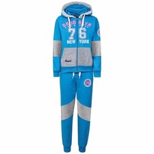 Ragazze Tuta Cappuccio Pile Turchese Brooklyn 76 New York Top Fondo da Corsa