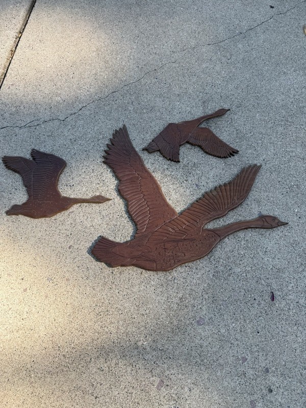 Vintage Set Of 3 Hand Carved Wooden Geese Wall Art