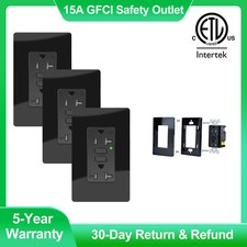 Digi 20A/125V Tamper Resistant GFCI Outlets Receptacles LED Indicator Black 3Pcs