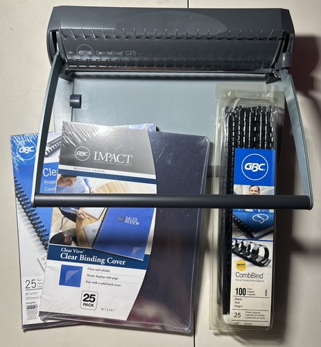 GBC CombBind C75 Binding System Spiral Binder Spines And (2) 25 Packs Of Covers