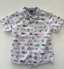 Nautica Boys Button Down Shirt Short Sleeve Fish and Anker Pattern White Size 6