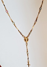 Rosary Necklace gold Vermeil Cubic Zirconia Cross Religious Christian Catholic