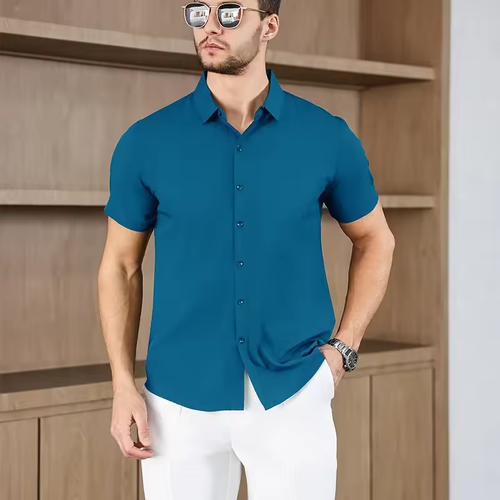 Mens Short Sleeve Stretch Printed Performance Dress Shirts (S-2XL) New Free Ship - Picture 10 of 18