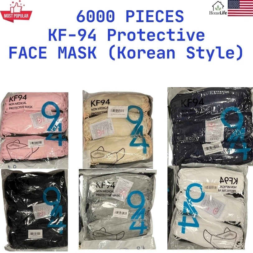 6000 PCs Mixed Colors KF94 Disposable Face Mask 4 Layer Wholesale Lot - NEW SEAL