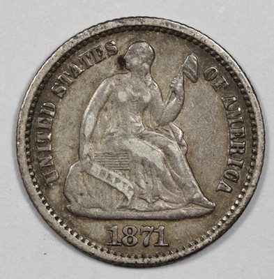 1871 Seated Liberty Half Dime.  XF.  209097