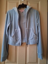 Juicy Couture Hoodie Sz M Powder Blue Velour Rhinestones Bling Full Zip Y2K 00s