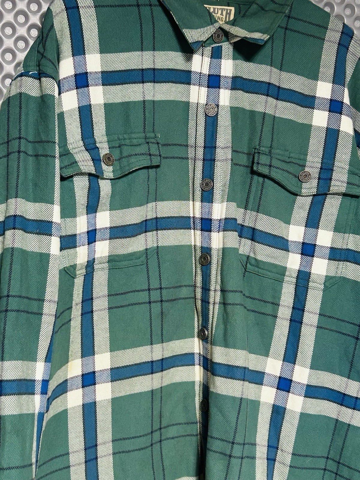 Duluth Trading Co Flannel Mens 3XL Green Flannel Fleece Lined Long Sleeve Snapup image 4