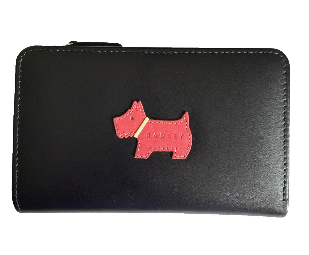 Radley Heritage Dog Navy Blue Leather Medium Purse BNWT & Dust Bag