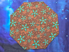 Handmade Quilted Table Topper Retro style flowers Brown Turquoise FLORAL